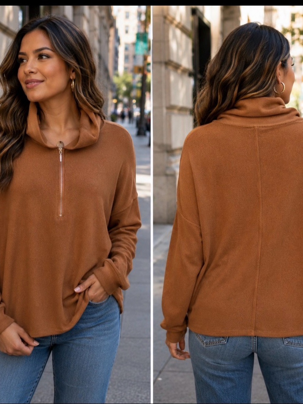 Women's Quarter Zip-Up Sweater - Picture 1 of 4